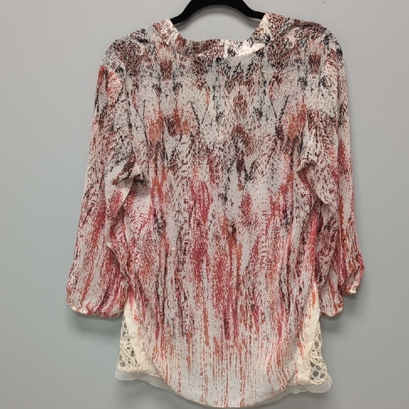 EUC Tribal Buttoned Blouse with Mandarin Collar And Lace Accents. Size Small - Picture 6 of 6